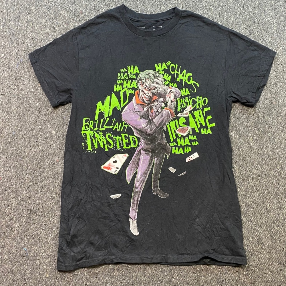 DC Comics Joker TShirt Sz S Mens Black Grunge Mad Brilliant Twisted Graphic Tee